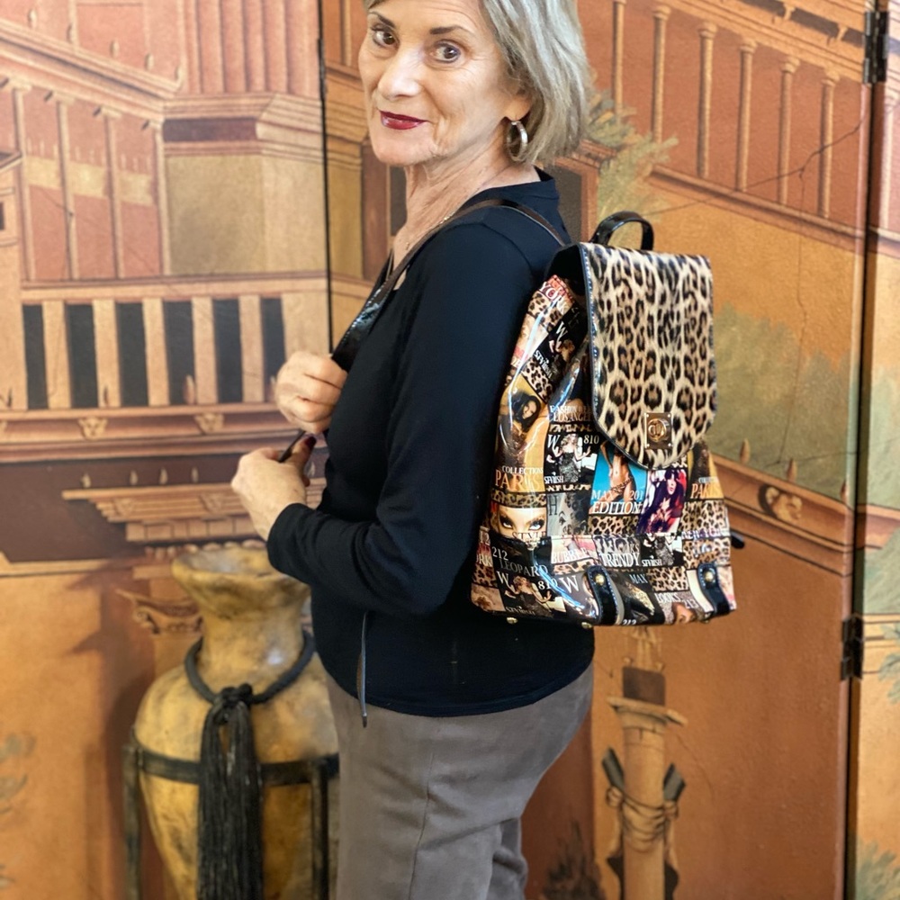 Animal  print pattern leather backpack